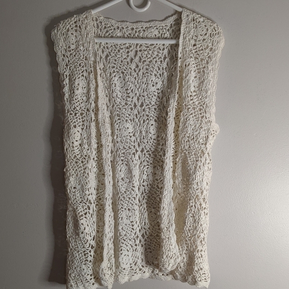Crocheted Sweater Vest Bohemian Hippy Cream